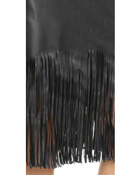 schwarzes gerade geschnittenes Kleid aus Leder mit Fransen von Cédric Charlier