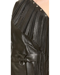 schwarzes gerade geschnittenes Kleid aus Leder mit Fransen von Jean Paul Gaultier