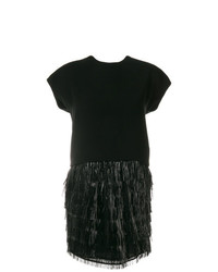 schwarzes gerade geschnittenes Kleid mit Fransen von Balenciaga Vintage