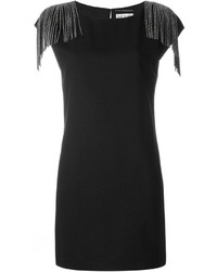 schwarzes gerade geschnittenes Kleid mit Fransen von Saint Laurent