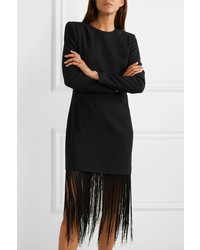 schwarzes Wollgerade geschnittenes kleid mit Fransen von Givenchy