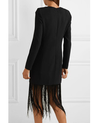 schwarzes Wollgerade geschnittenes kleid mit Fransen von Givenchy