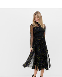 schwarzes gepunktetes ausgestelltes Kleid aus Spitze von Lace and Beads