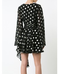 schwarzes gepunktetes ausgestelltes Kleid von Saint Laurent