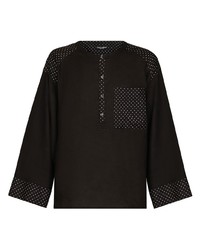 schwarzes gepunktetes Langarmhemd von Dolce & Gabbana