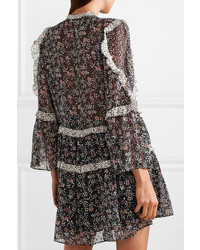 schwarzes gerade geschnittenes Kleid aus Chiffon mit Blumenmuster von Ulla Johnson