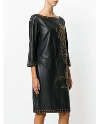 schwarzes gerade geschnittenes Kleid aus Leder von Cavalli Class