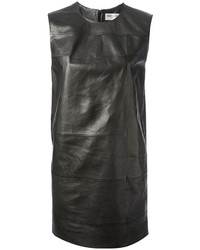 schwarzes gerade geschnittenes Kleid aus Leder von Saint Laurent