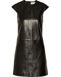 schwarzes gerade geschnittenes Kleid aus Leder von Saint Laurent