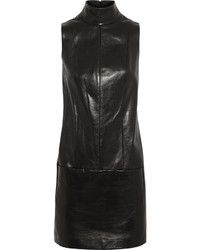 schwarzes gerade geschnittenes Kleid aus Leder von Thierry Mugler