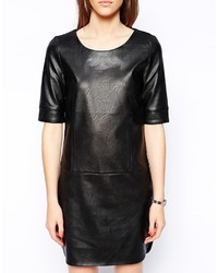 schwarzes gerade geschnittenes Kleid aus Leder von Vila