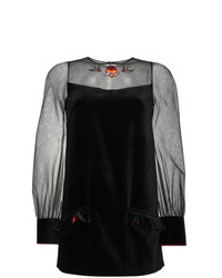 schwarzes gerade geschnittenes Kleid aus Netzstoff von Navro