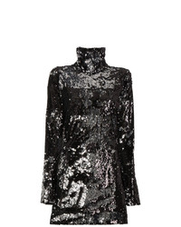 schwarzes gerade geschnittenes Kleid aus Pailletten von Halpern