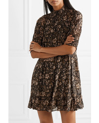 schwarzes gerade geschnittenes Kleid aus Seide mit Blumenmuster von Ulla Johnson