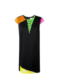 schwarzes gerade geschnittenes Kleid aus Spitze mit geometrischem Muster