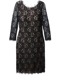 schwarzes gerade geschnittenes Kleid aus Spitze von Diane von Furstenberg