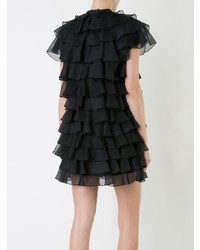 schwarzes gerade geschnittenes Kleid mit Rüschen von Macgraw