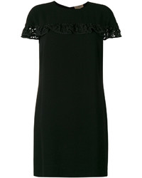 schwarzes gerade geschnittenes Kleid mit Rüschen von Burberry