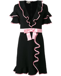 schwarzes gerade geschnittenes Kleid mit Rüschen von Gucci