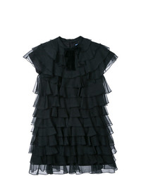 schwarzes gerade geschnittenes Kleid mit Rüschen von Macgraw