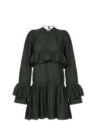 schwarzes gerade geschnittenes Kleid mit Rüschen von Matin