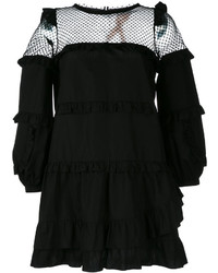 schwarzes gerade geschnittenes Kleid mit Rüschen von No.21