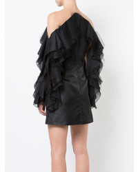 schwarzes gerade geschnittenes Kleid mit Rüschen von Marchesa