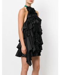 schwarzes gerade geschnittenes Kleid mit Rüschen von Saint Laurent