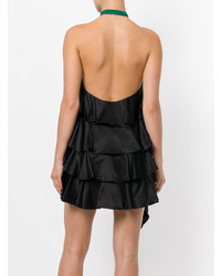 schwarzes gerade geschnittenes Kleid mit Rüschen von Saint Laurent