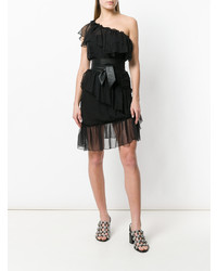 schwarzes gerade geschnittenes Kleid mit Rüschen von Federica Tosi