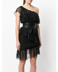 schwarzes gerade geschnittenes Kleid mit Rüschen von Federica Tosi