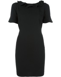 schwarzes gerade geschnittenes Kleid mit Rüschen von Twin-Set