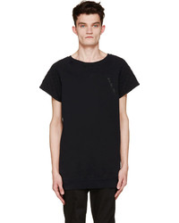 schwarzes gestepptes T-Shirt mit einem Rundhalsausschnitt von Pierre Balmain