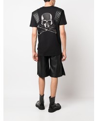 schwarzes gestepptes T-Shirt mit einem Rundhalsausschnitt von Philipp Plein