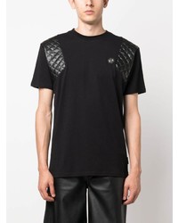 schwarzes gestepptes T-Shirt mit einem Rundhalsausschnitt von Philipp Plein