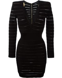 schwarzes horizontal gestreiftes Kleid von Balmain