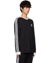 schwarzes horizontal gestreiftes Langarmshirt von adidas Originals