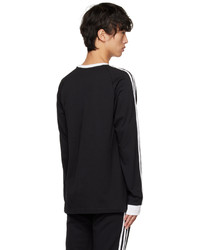 schwarzes horizontal gestreiftes Langarmshirt von adidas Originals