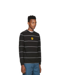 schwarzes horizontal gestreiftes Langarmshirt von Noah NYC