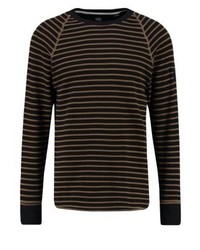 schwarzes horizontal gestreiftes Langarmshirt