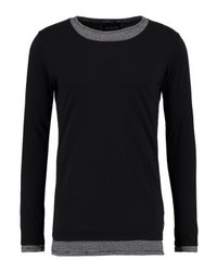 schwarzes horizontal gestreiftes Langarmshirt von GUESS