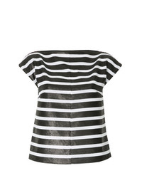 schwarzes horizontal gestreiftes Pailletten T-Shirt mit einem Rundhalsausschnitt von G.V.G.V.