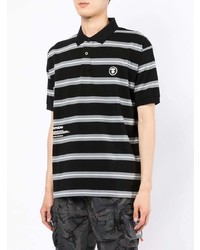 schwarzes horizontal gestreiftes Polohemd von AAPE BY A BATHING APE