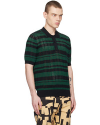 schwarzes horizontal gestreiftes Polohemd von Dries Van Noten