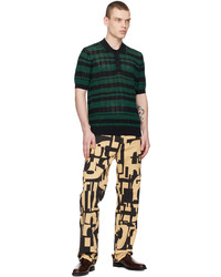 schwarzes horizontal gestreiftes Polohemd von Dries Van Noten