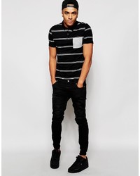 schwarzes horizontal gestreiftes Polohemd von Asos