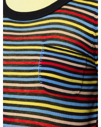 schwarzes horizontal gestreiftes Seide T-shirt von Sonia Rykiel