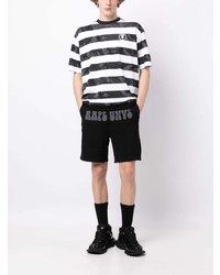 schwarzes horizontal gestreiftes T-Shirt mit einem Rundhalsausschnitt von AAPE BY A BATHING APE