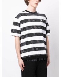 schwarzes horizontal gestreiftes T-Shirt mit einem Rundhalsausschnitt von AAPE BY A BATHING APE