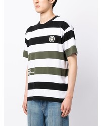 schwarzes horizontal gestreiftes T-Shirt mit einem Rundhalsausschnitt von AAPE BY A BATHING APE